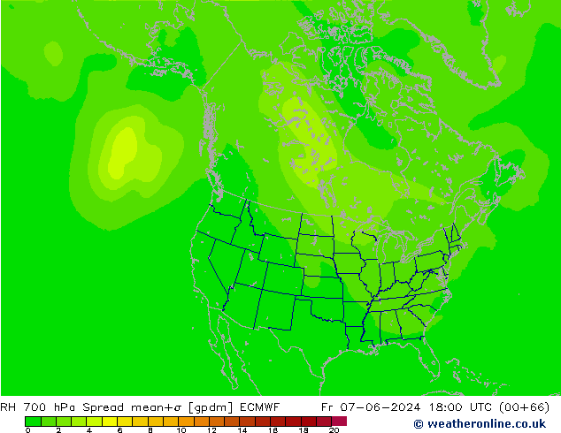 RH 700 гПа Spread ECMWF пт 07.06.2024 18 UTC