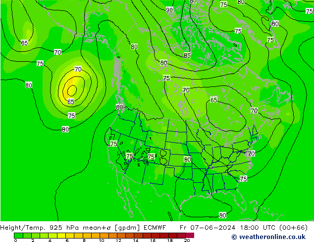 Hoogte/Temp. 925 hPa ECMWF vr 07.06.2024 18 UTC