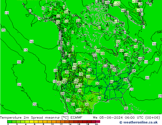 mapa temperatury 2m Spread ECMWF śro. 05.06.2024 06 UTC