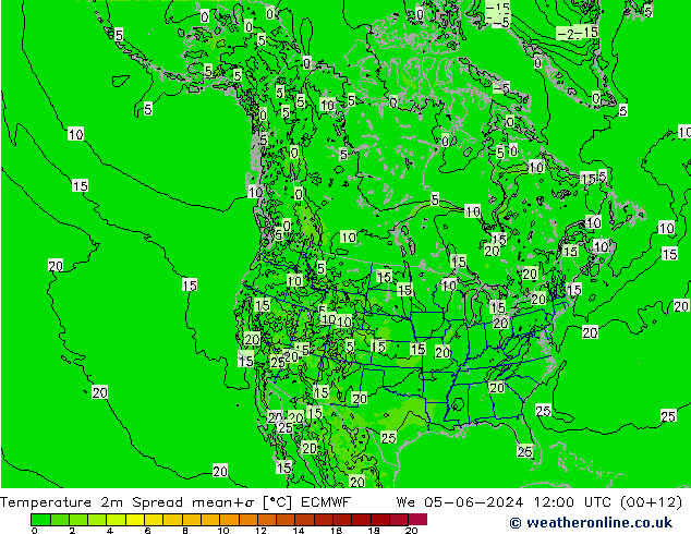 Temperaturkarte Spread ECMWF Mi 05.06.2024 12 UTC