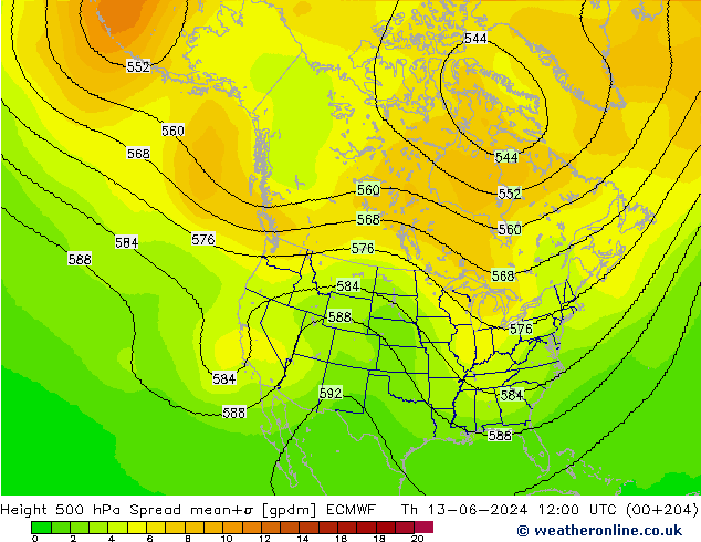 500 hPa Yüksekliği Spread ECMWF Per 13.06.2024 12 UTC