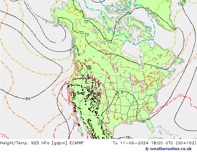 Height/Temp. 925 гПа ECMWF вт 11.06.2024 18 UTC