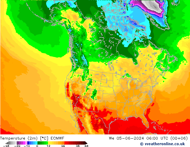 Temperaturkarte (2m) ECMWF Mi 05.06.2024 06 UTC