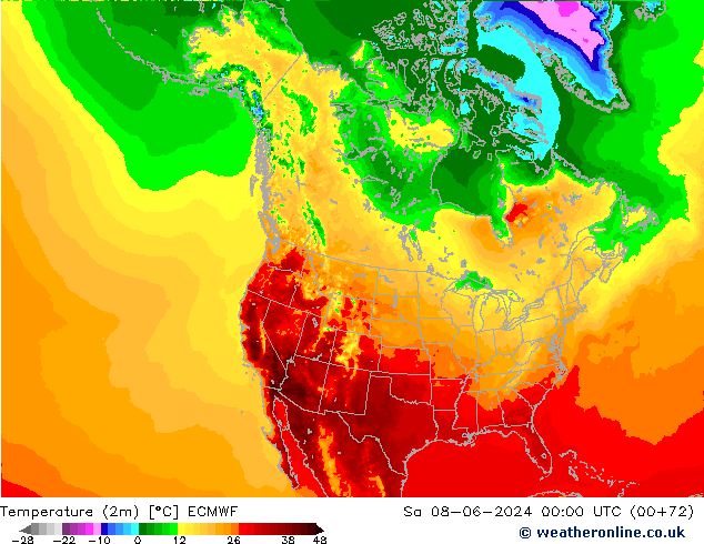 Temperaturkarte (2m) ECMWF Sa 08.06.2024 00 UTC