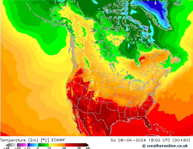 Temperatura (2m) ECMWF sáb 08.06.2024 18 UTC