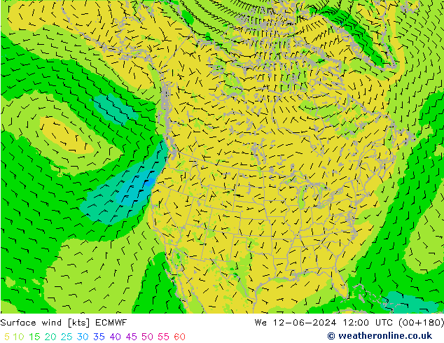 Vento 10 m ECMWF Qua 12.06.2024 12 UTC