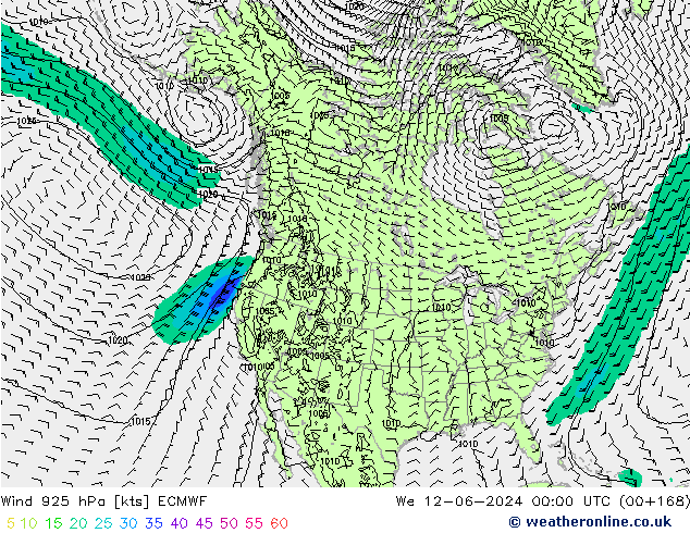 ветер 925 гПа ECMWF ср 12.06.2024 00 UTC