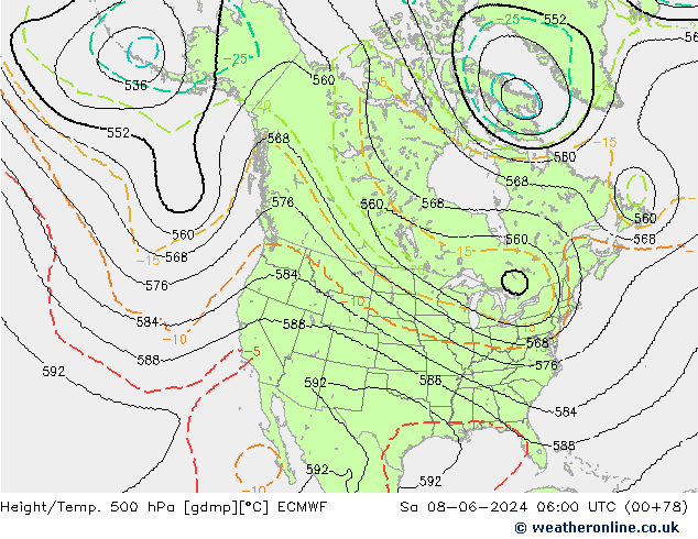 Geop./Temp. 500 hPa ECMWF sáb 08.06.2024 06 UTC