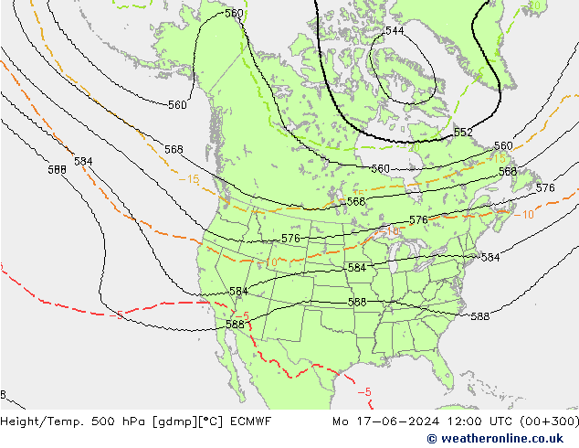 Height/Temp. 500 hPa ECMWF Mo 17.06.2024 12 UTC