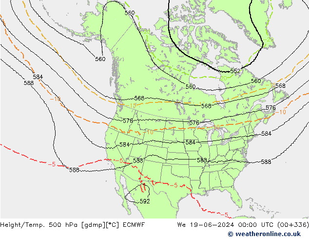 Height/Temp. 500 hPa ECMWF śro. 19.06.2024 00 UTC