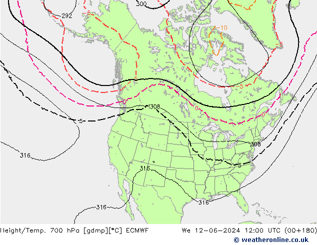 Height/Temp. 700 hPa ECMWF  12.06.2024 12 UTC