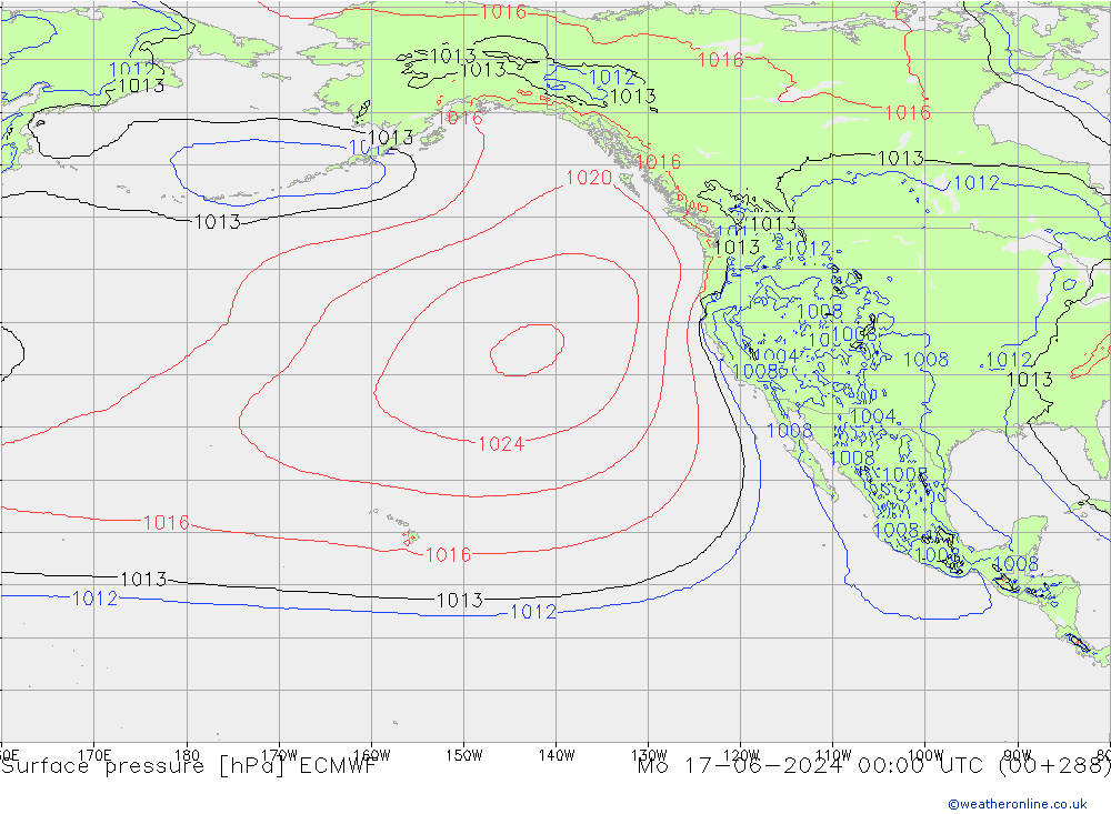 Surface pressure ECMWF Mo 17.06.2024 00 UTC