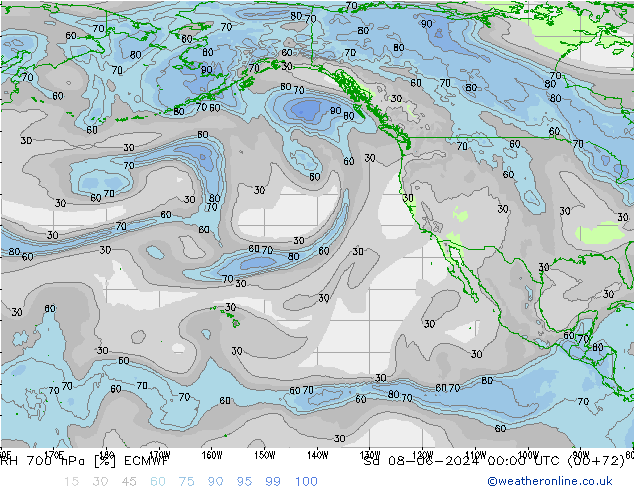 RH 700 hPa ECMWF Sa 08.06.2024 00 UTC