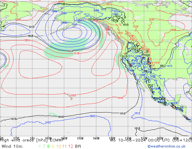 High wind areas ECMWF пн 10.06.2024 00 UTC