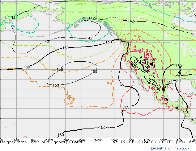 Hoogte/Temp. 850 hPa ECMWF wo 12.06.2024 00 UTC