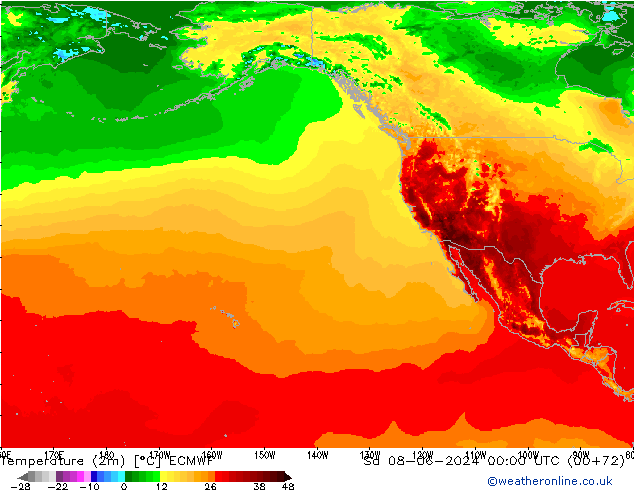 Temperature (2m) ECMWF Sa 08.06.2024 00 UTC