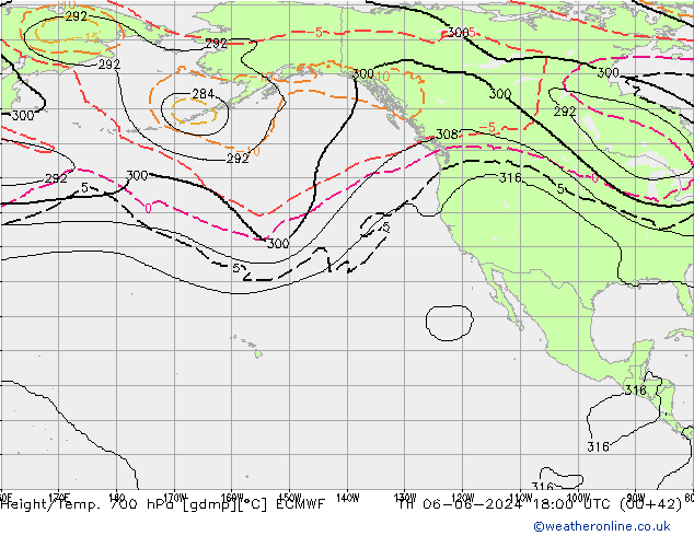 Height/Temp. 700 hPa ECMWF Th 06.06.2024 18 UTC