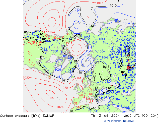 pressão do solo ECMWF Qui 13.06.2024 12 UTC