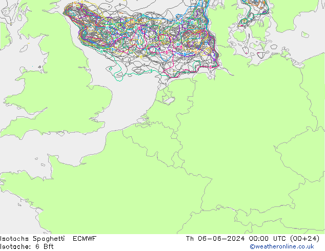 Isotachen Spaghetti ECMWF Do 06.06.2024 00 UTC