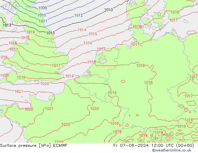 Bodendruck ECMWF Fr 07.06.2024 12 UTC