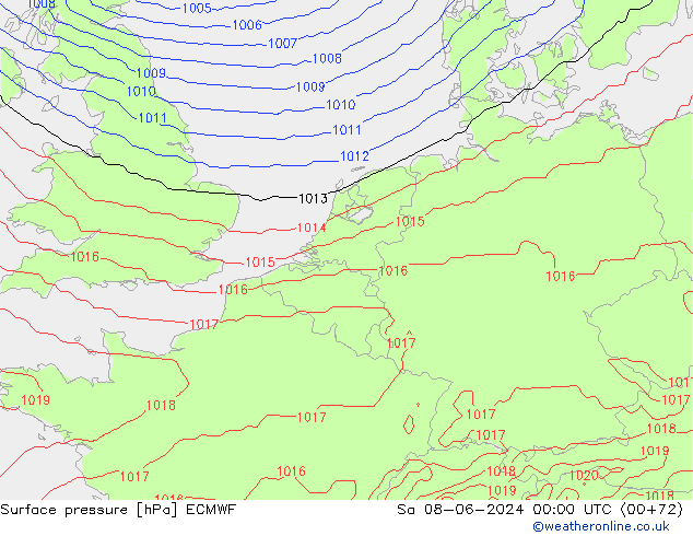 Surface pressure ECMWF Sa 08.06.2024 00 UTC