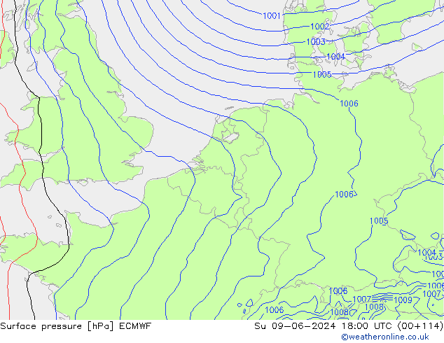 Luchtdruk (Grond) ECMWF zo 09.06.2024 18 UTC