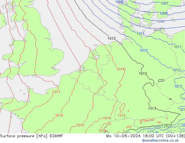 Luchtdruk (Grond) ECMWF ma 10.06.2024 18 UTC