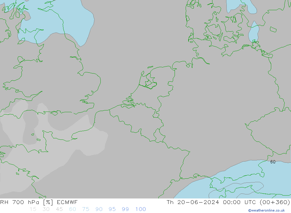 RH 700 hPa ECMWF Čt 20.06.2024 00 UTC