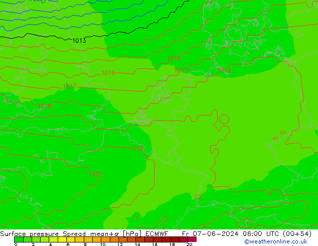 pression de l'air Spread ECMWF ven 07.06.2024 06 UTC