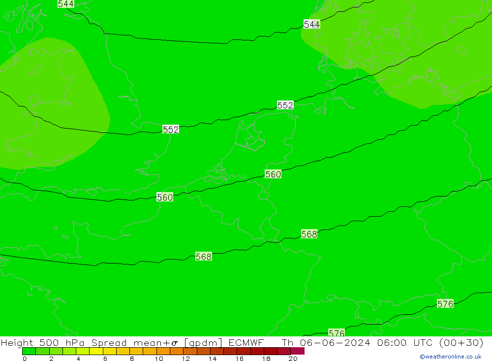 Height 500 hPa Spread ECMWF Th 06.06.2024 06 UTC