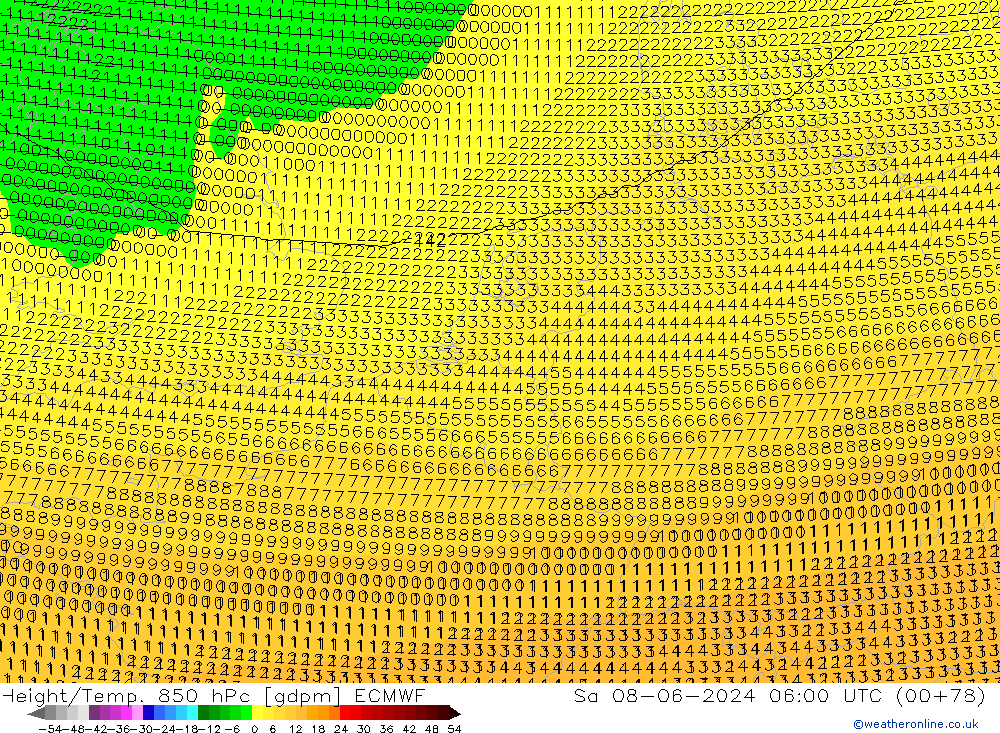 Height/Temp. 850 hPa ECMWF Sa 08.06.2024 06 UTC