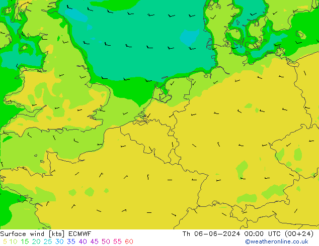 Wind 10 m ECMWF do 06.06.2024 00 UTC