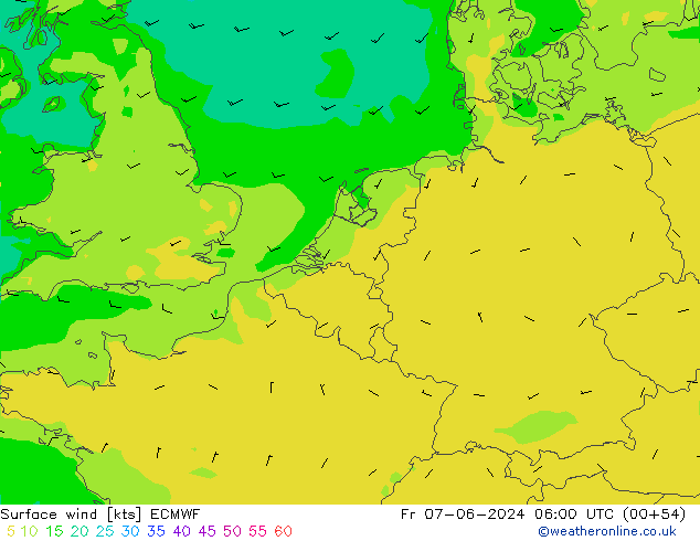 Viento 10 m ECMWF vie 07.06.2024 06 UTC