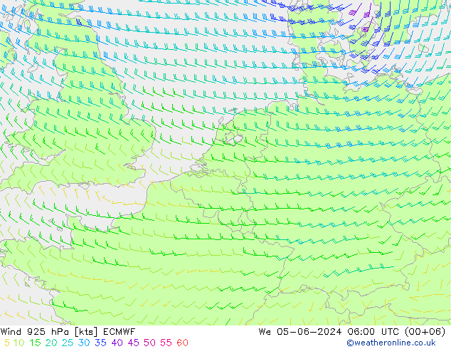 wiatr 925 hPa ECMWF śro. 05.06.2024 06 UTC