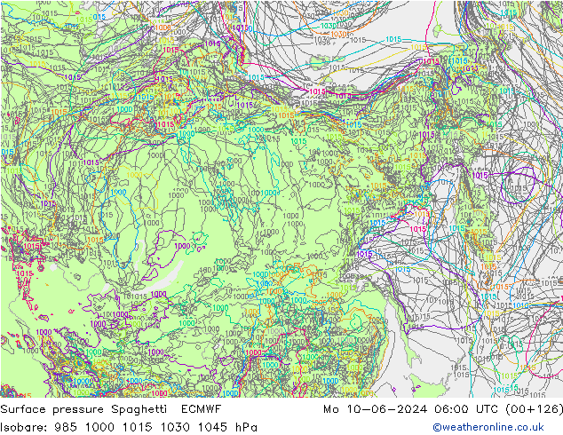 Presión superficial Spaghetti ECMWF lun 10.06.2024 06 UTC