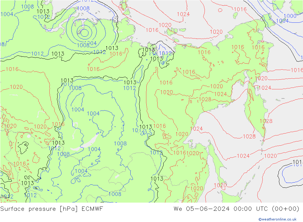 Surface pressure ECMWF We 05.06.2024 00 UTC