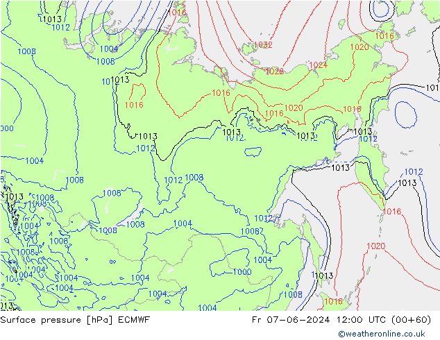 Bodendruck ECMWF Fr 07.06.2024 12 UTC