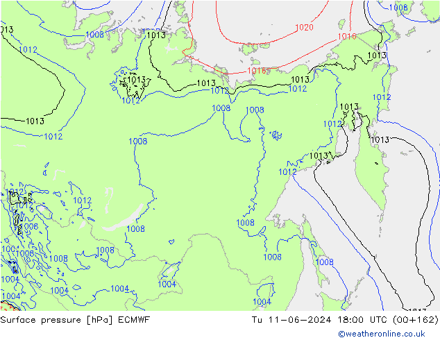 Presión superficial ECMWF mar 11.06.2024 18 UTC