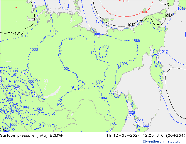Presión superficial ECMWF jue 13.06.2024 12 UTC