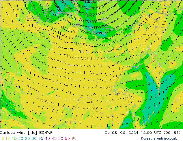 Vento 10 m ECMWF Sáb 08.06.2024 12 UTC