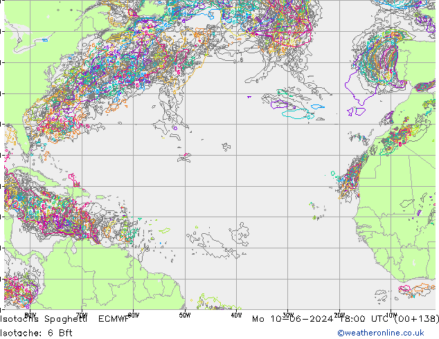 Isotachs Spaghetti ECMWF lun 10.06.2024 18 UTC