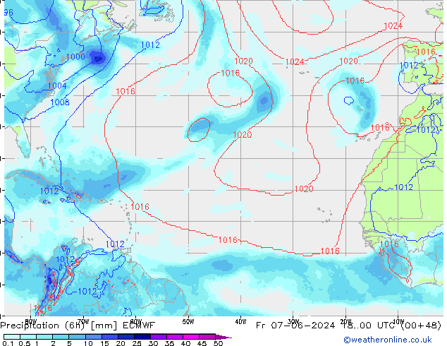 Totale neerslag (6h) ECMWF vr 07.06.2024 00 UTC