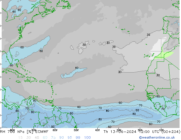 700 hPa Nispi Nem ECMWF Per 13.06.2024 12 UTC