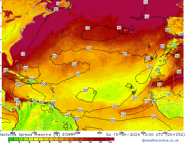 Isotaca Spread ECMWF sáb 15.06.2024 12 UTC