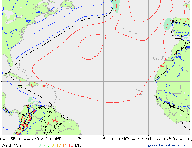 yüksek rüzgarlı alanlar ECMWF Pzt 10.06.2024 00 UTC