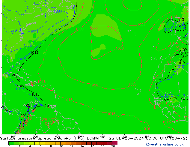 Surface pressure Spread ECMWF Sa 08.06.2024 00 UTC