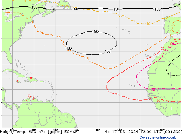 Height/Temp. 850 hPa ECMWF Mo 17.06.2024 12 UTC