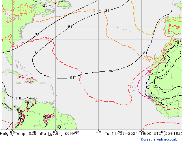 Height/Temp. 925 hPa ECMWF Tu 11.06.2024 18 UTC