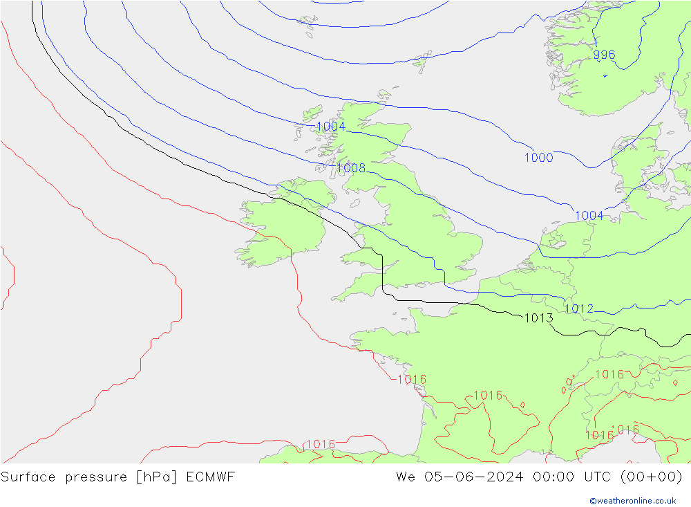 Luchtdruk (Grond) ECMWF wo 05.06.2024 00 UTC