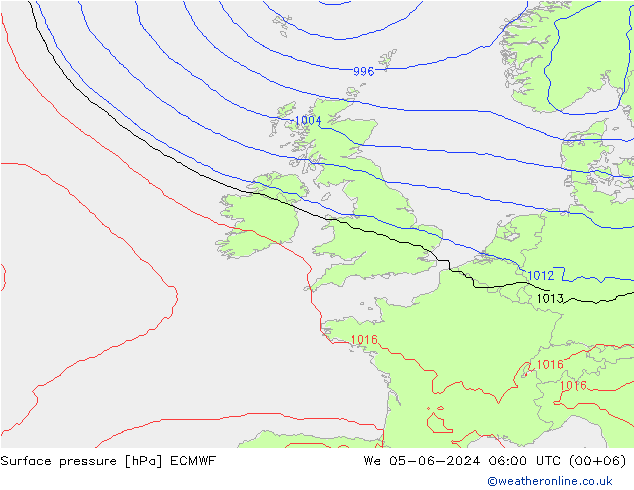 Presión superficial ECMWF mié 05.06.2024 06 UTC